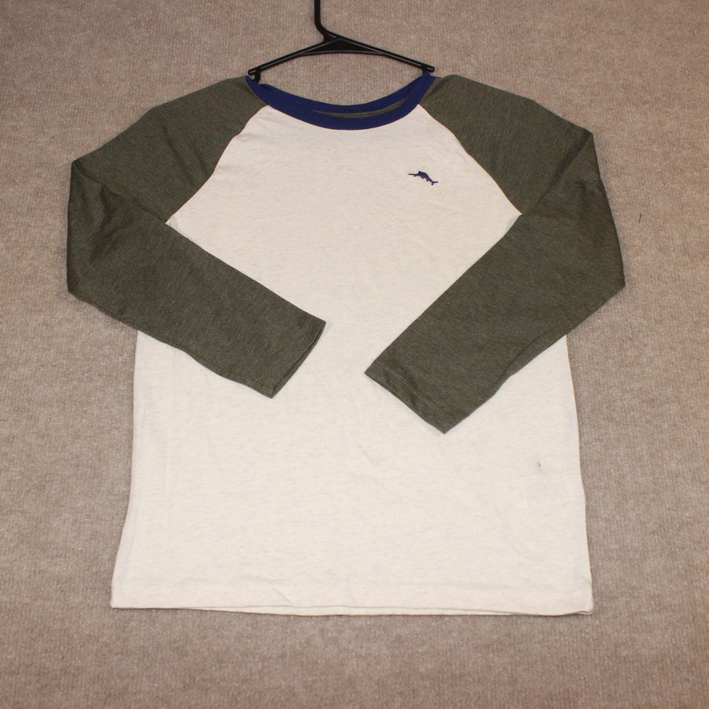 Tommy Bahama Boys Raglan Long Sleeve T-Shirt Cream Green Marlin Logo Size M 7/8
